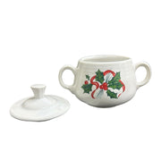 Fiesta - White Holly & Ribbon Sugar Bowl and Creamer Set Homer Laughlin HLC Retired Ceramic