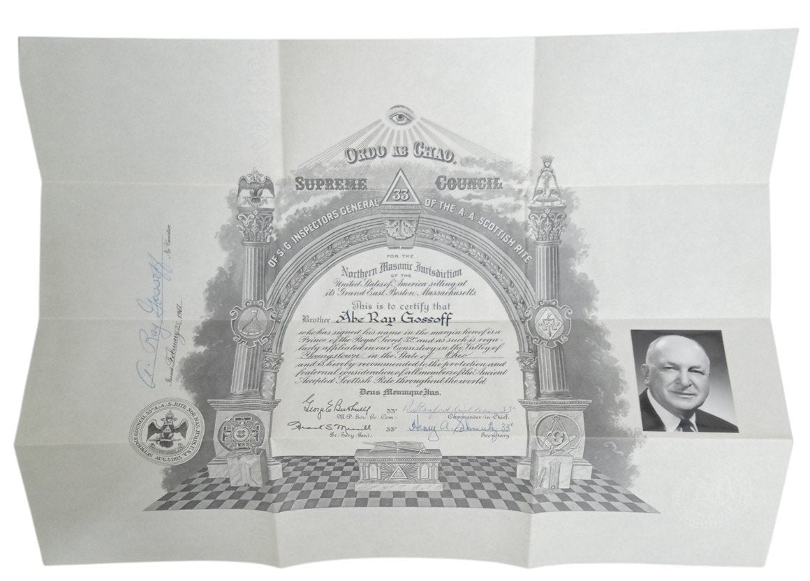 Freemason Certificate W/Bifold 1961 Youngstown Vintage Collectible Unique
