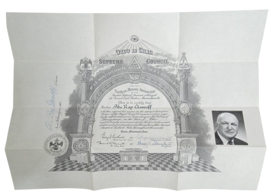 Freemason Certificate W/Bifold 1961 Youngstown Vintage Collectible Unique