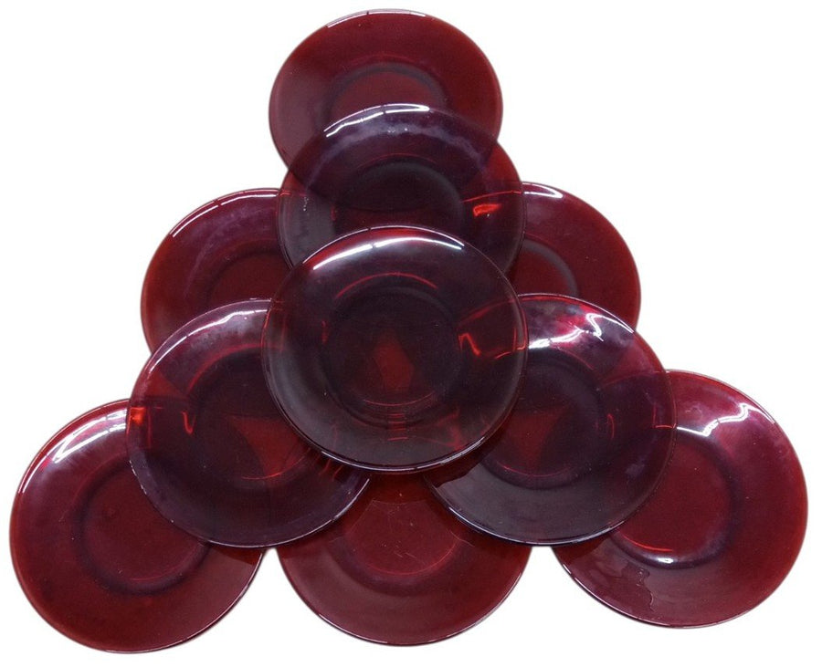 Ruby Red Glass Bread & Butter Plates Set Of 10 Vintage Collectible Serveware