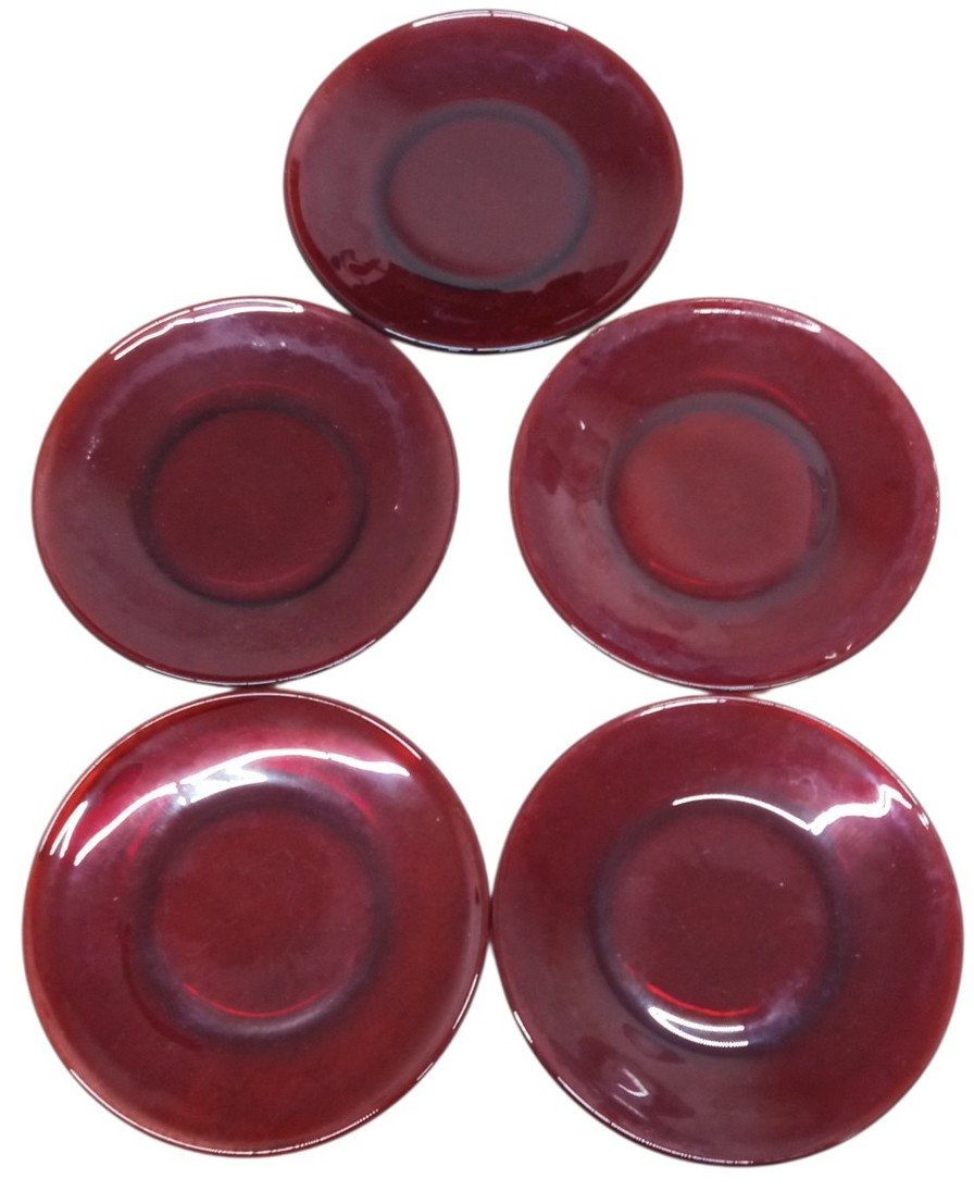 Ruby Red Glass Bread & Butter Plates Set Of 10 Vintage Collectible Serveware