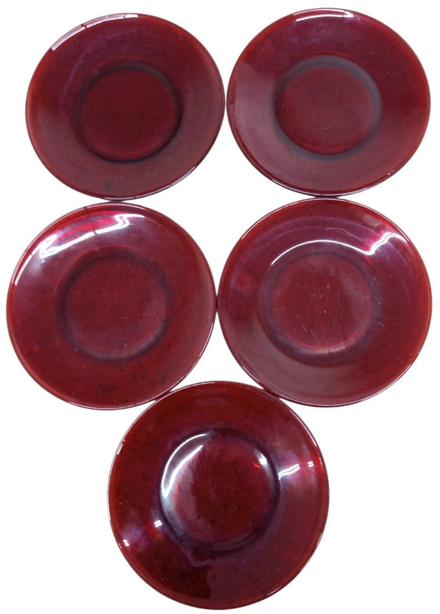 Ruby Red Glass Bread & Butter Plates Set Of 10 Vintage Collectible Serveware