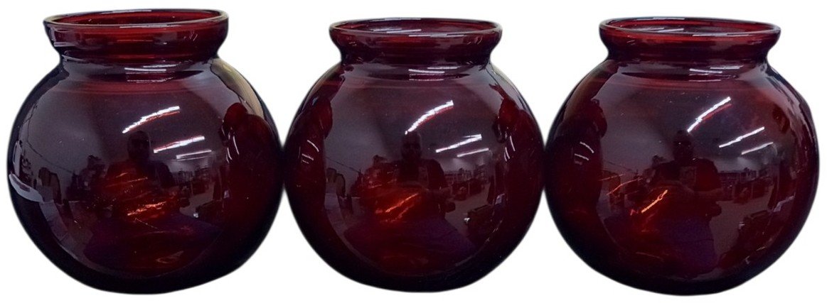 Anchor Hocking Royal Ruby Red Glass Ball Vases Set Of 3 Vintage Decorative