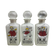 Vintage Hazel Atlas Set of 3 Gay Fad Frosted Glass Gin Bourbon Scotch Decanters