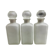 Vintage Hazel Atlas Set of 3 Gay Fad Frosted Glass Gin Bourbon Scotch Decanters