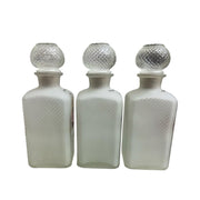Vintage Hazel Atlas Set of 3 Gay Fad Frosted Glass Gin Bourbon Scotch Decanters