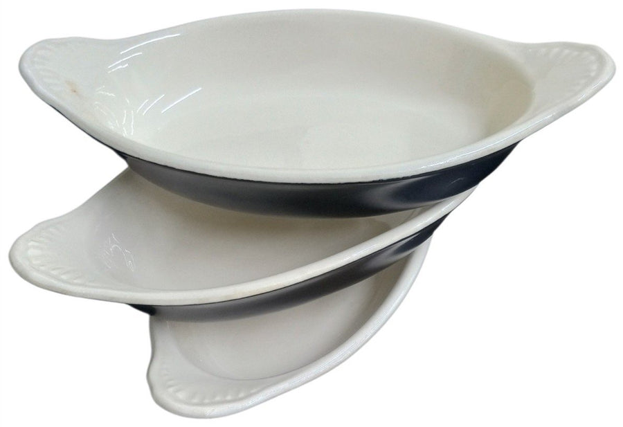 Hall Black Au Gratin Boats Set Of 3 Vintage Collectible Dinnerware Serveware