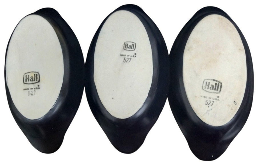 Hall Black Au Gratin Boats Set Of 3 Vintage Collectible Dinnerware Serveware