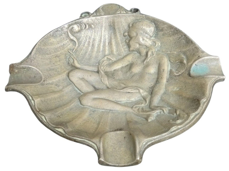 Brass Cigar Ashtray W/Picture Of Woman Vintage Collectible Ornate Classic