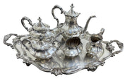 Reed and Barton 6710 Silver Plated Coffee & Tea Set With Tray, Victorian Pattern