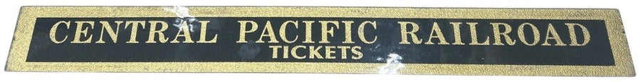 Central Pacific Railroad Tickets Thick Border Antique Jalousie Glass Sign
