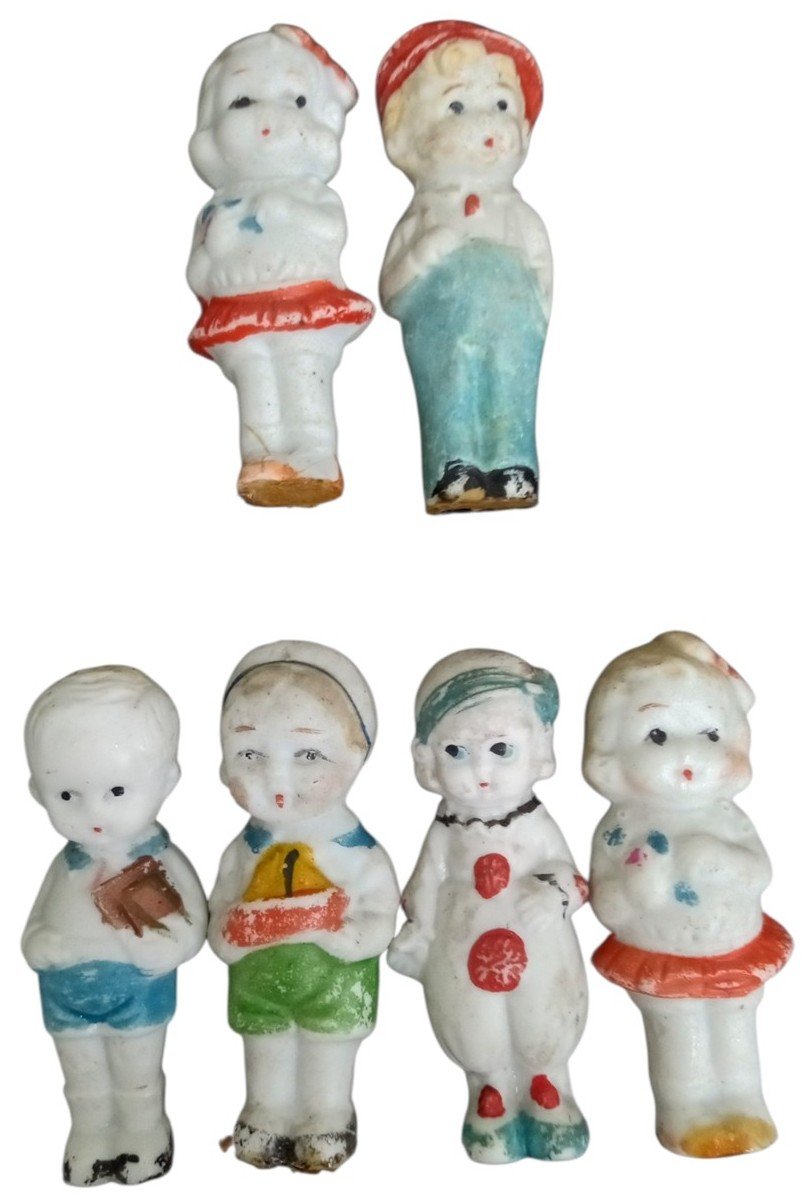 Penny Dolls Made In Japan Set Of 6 Likely 1930s Vintage Antique Collectible Toys