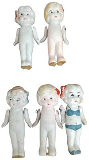 Bisque Porcelain Dolls W/Jointed Arms Set Of 5 Japan Vintage Collectible Toys