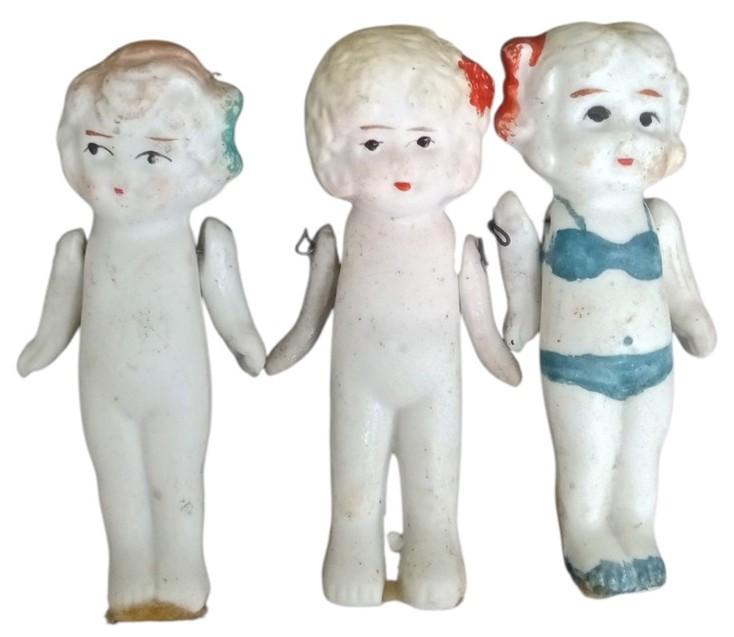 Bisque Porcelain Dolls W/Jointed Arms Set Of 5 Japan Vintage Collectible Toys