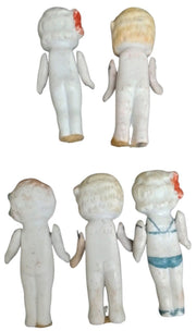 Bisque Porcelain Dolls W/Jointed Arms Set Of 5 Japan Vintage Collectible Toys