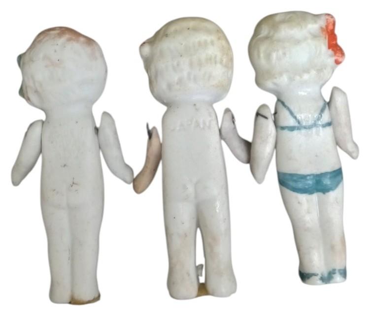 Bisque Porcelain Dolls W/Jointed Arms Set Of 5 Japan Vintage Collectible Toys