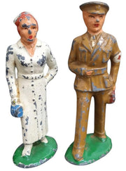 Barclay Or Manoil Army Doctor & Nurse Toy Lead Figures Likely 1930s Antique