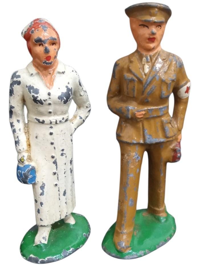 Barclay Or Manoil Army Doctor & Nurse Toy Lead Figures Likely 1930s Antique