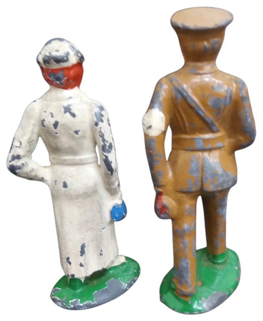 Barclay Or Manoil Army Doctor & Nurse Toy Lead Figures Likely 1930s Antique