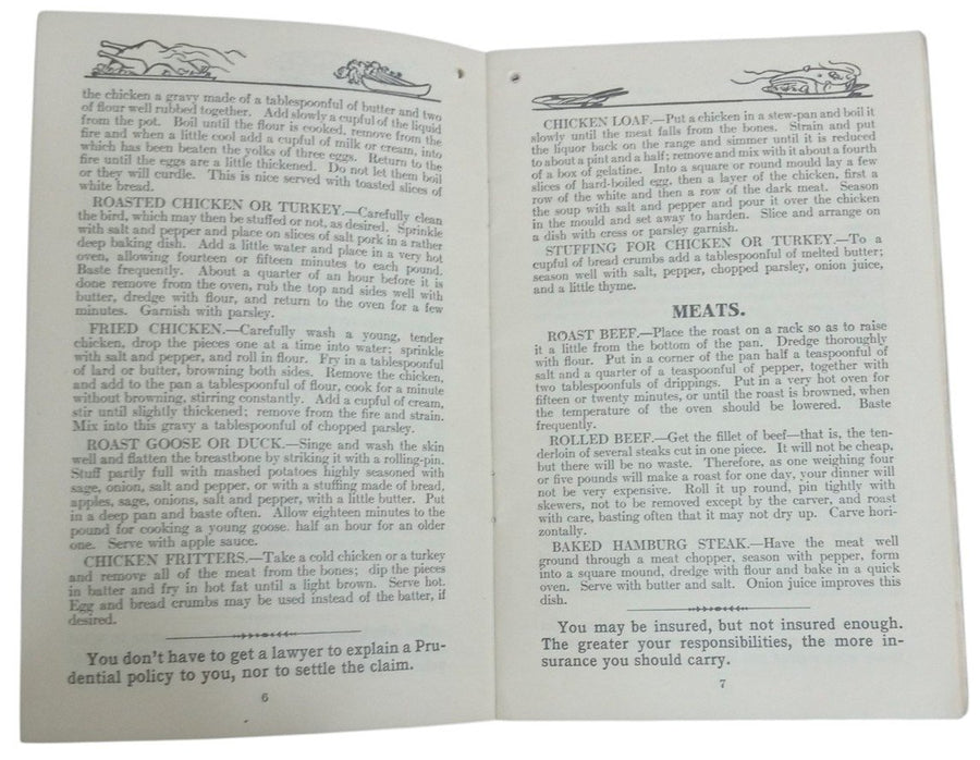 Prudential Insurance 1910 Cookbook & 1934 Songs Book Antique Collectible