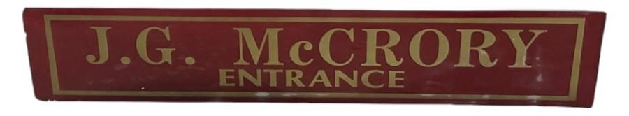 JG McCrory Entrance Antique Jalousie Glass Sign