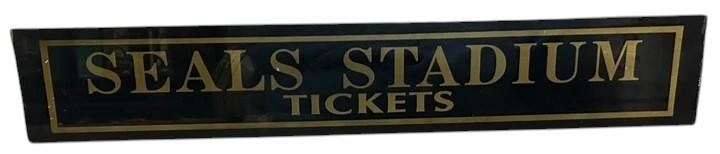 Seals Stadium Tickets Antique Jalousie Glass Sign