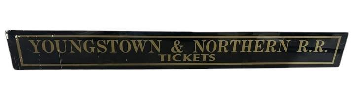 Youngstown & Northern RR Tickets Antique Jalousie Glass Sign