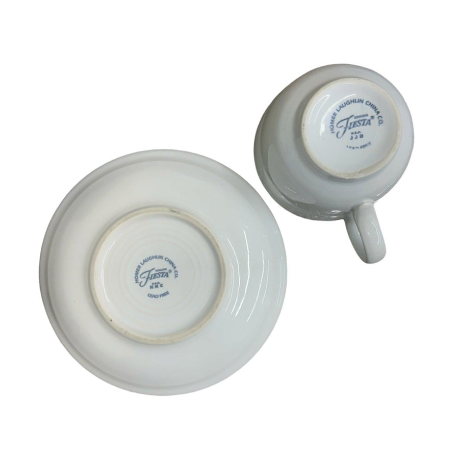 Fiesta - White Teacup & Saucer Set Homer Laughlin HLC Ceramic