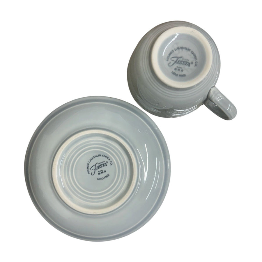 Fiesta - Pearl Gray/Grey Teacup & Saucer Set Homer Laughlin HLC Ceramic
