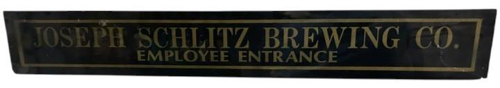 Joseph Schlitz Brewing Co Employee Entrance Antique Jalousie Glass Sign