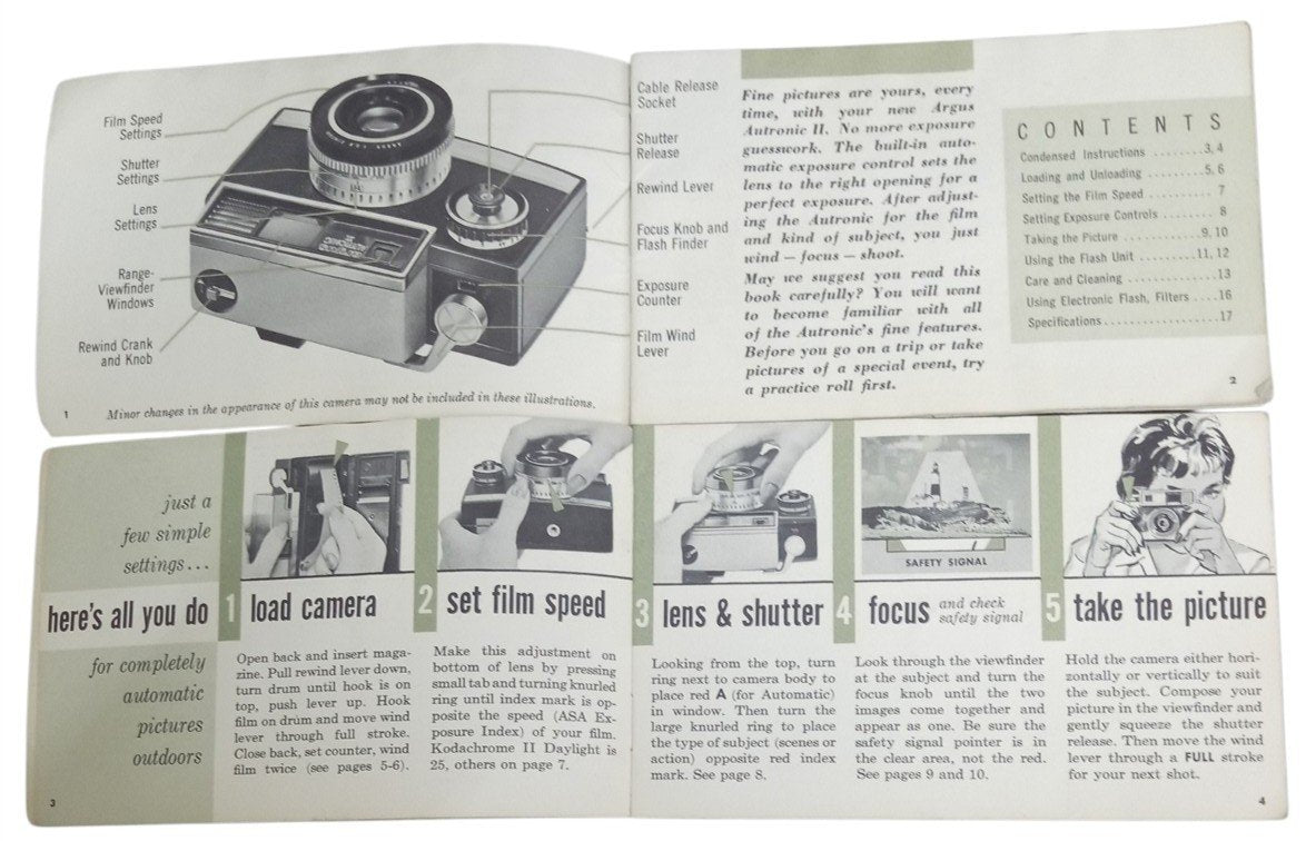 Argus Autronic II Camera Manuals Vintage Retro Collectible Photography Ephemera