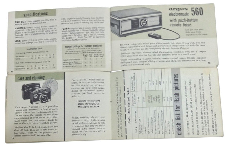Argus Autronic II Camera Manuals Vintage Retro Collectible Photography Ephemera