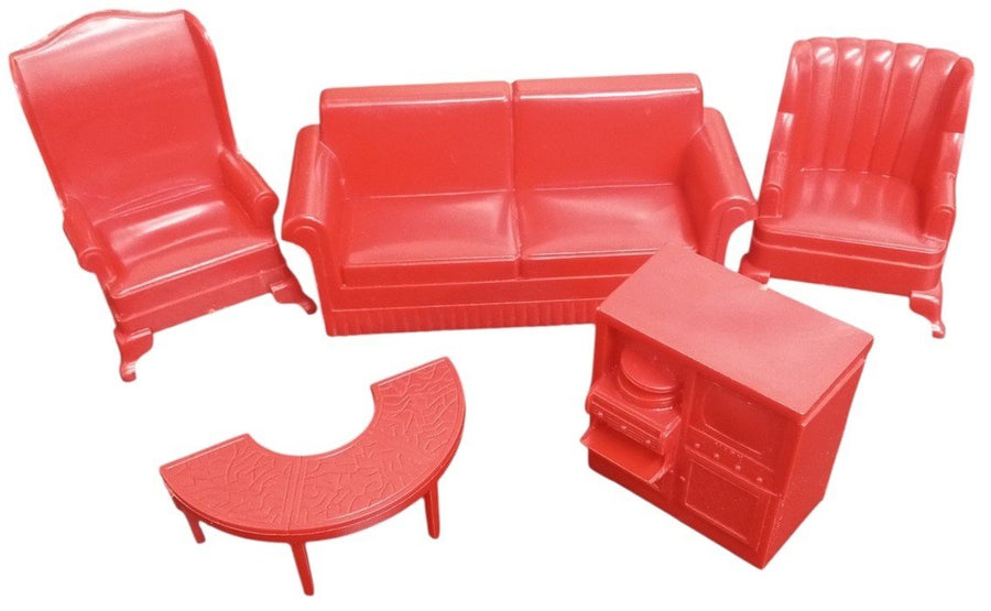 Marx Red Dollhouse Furniture Set Of 5 Vintage Collectible Miniature Toys