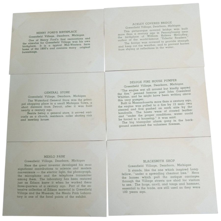 Greenfield Village,Michigan Photo Cards Likely 1960s Set Of 20 Vintage