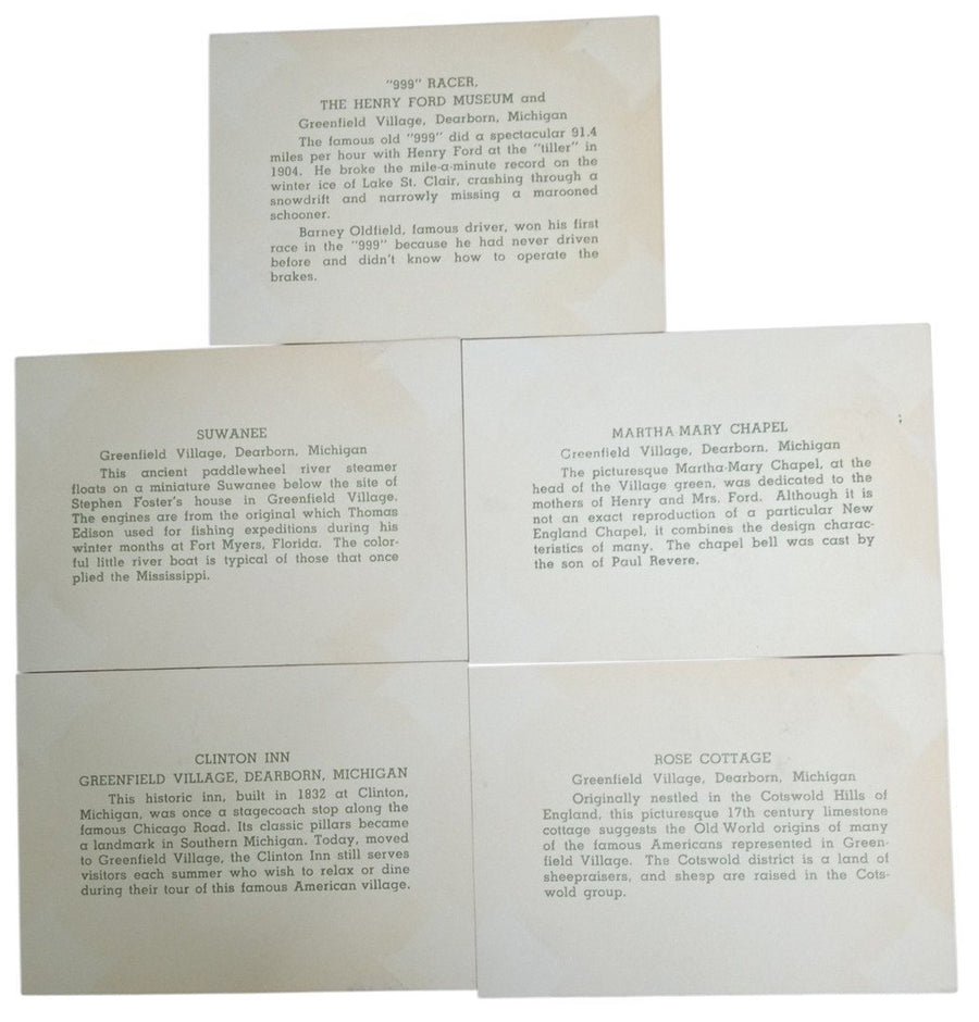 Greenfield Village,Michigan Photo Cards Likely 1960s Set Of 20 Vintage