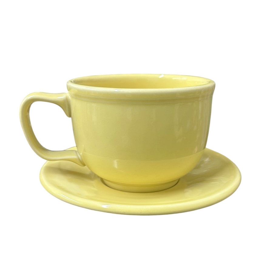 Homer Laughlin China Co. Yellow Jumbo Mug & Saucer Set HLC Ceramic Retired Cup Fiesta Go-Along