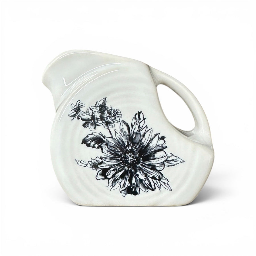 Fiesta - White 5oz Black Botanical Mini Disk Pitcher Homer Laughlin HLC Ceramic Creamer NWT