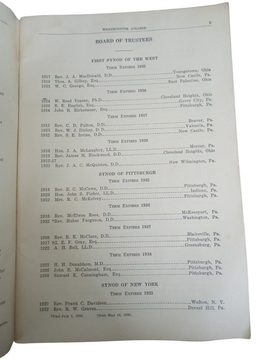 Westminster College Bulletin Booklet 1935 Antique Collectible Historical