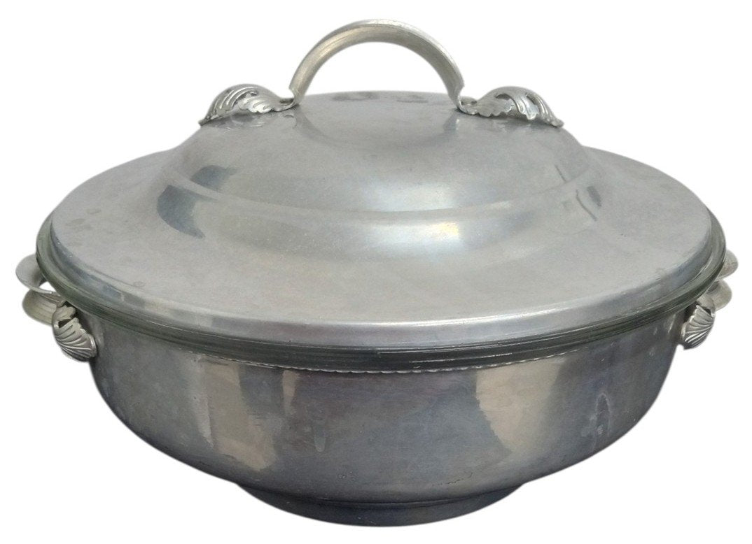 Pyrex Divided Chafing Dish W/ Aluminum Warmer Vintage Collectible 1960s