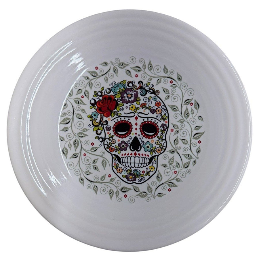 Fiesta - White Skull and Vine Sugar Luncheon Plate Homer Laughlin HLC Colorful Ceramic