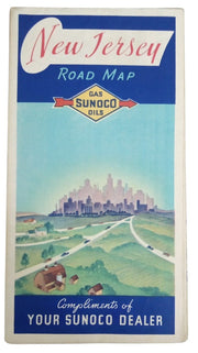 Sunoco New Jersey Road Map W/Philadelphia & New York Likely 1960s Vintage