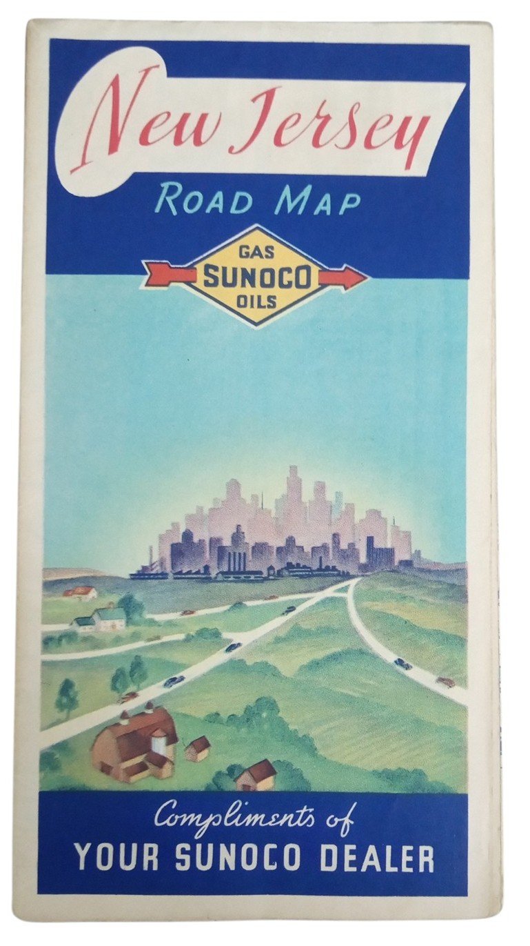 Sunoco New Jersey Road Map W/Philadelphia & New York Likely 1960s Vintage