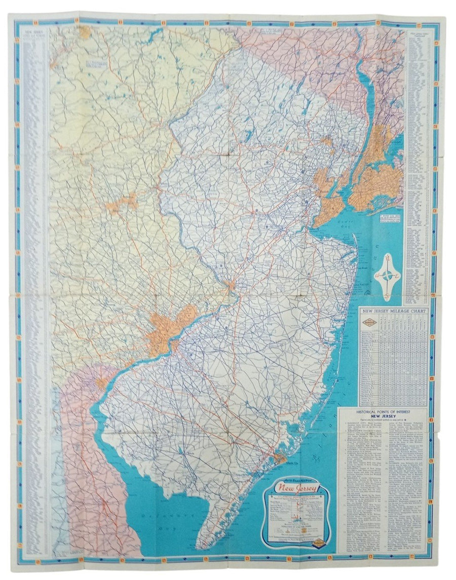 Sunoco New Jersey Road Map W/Philadelphia & New York Likely 1960s Vintage