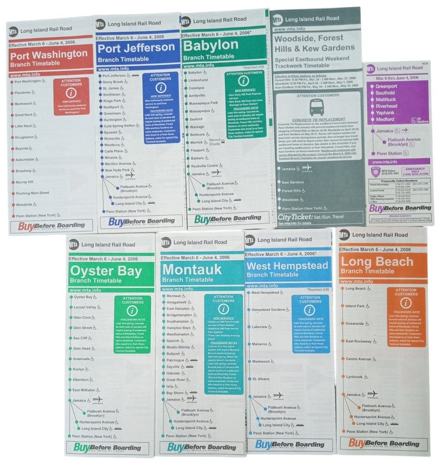 Timetables Long Island Railroad 2006 Set Of 9 Collectible Ephemera