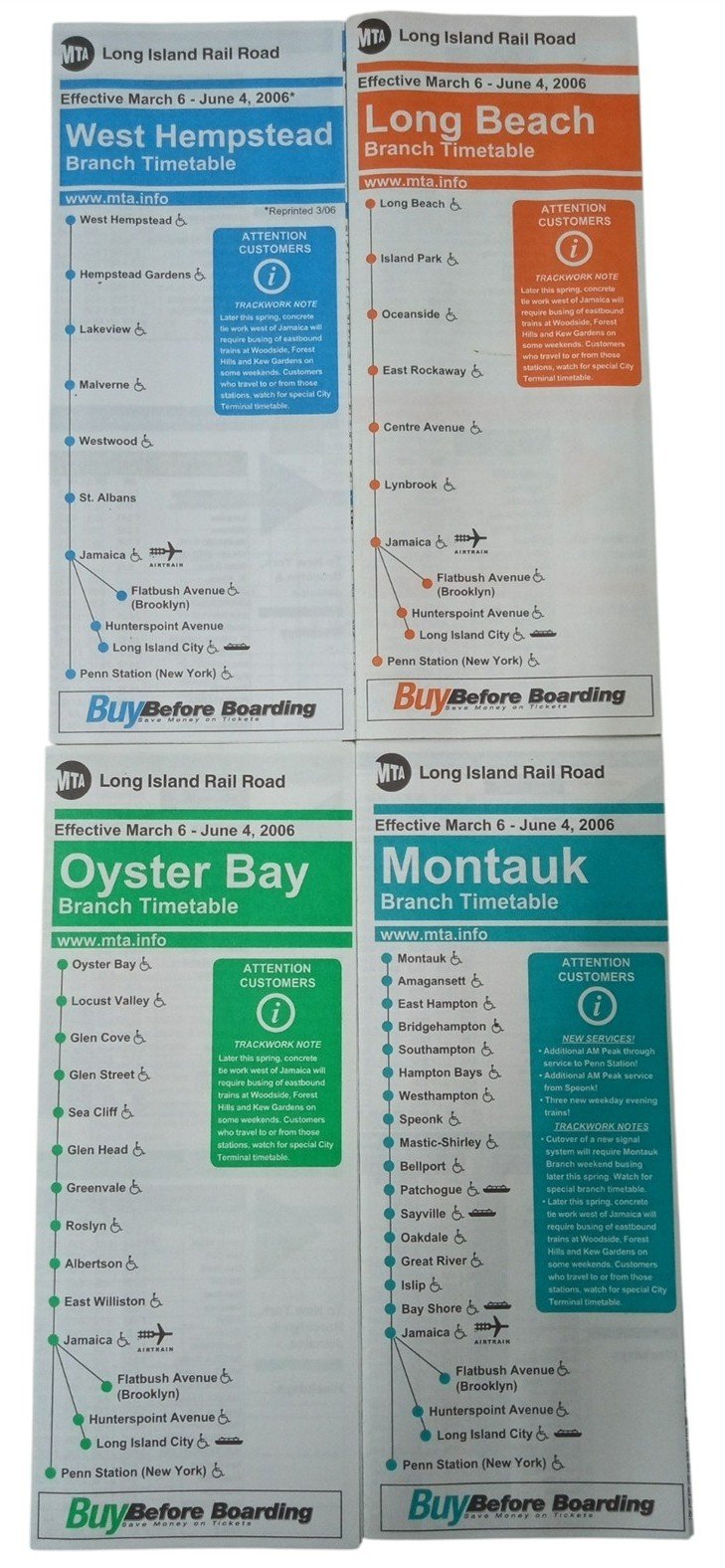 Timetables Long Island Railroad 2006 Set Of 9 Collectible Ephemera
