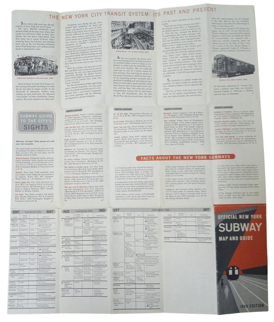 New York Subway Map & Guide 1958 Vintage Antique Collectible Travel Memorabilia