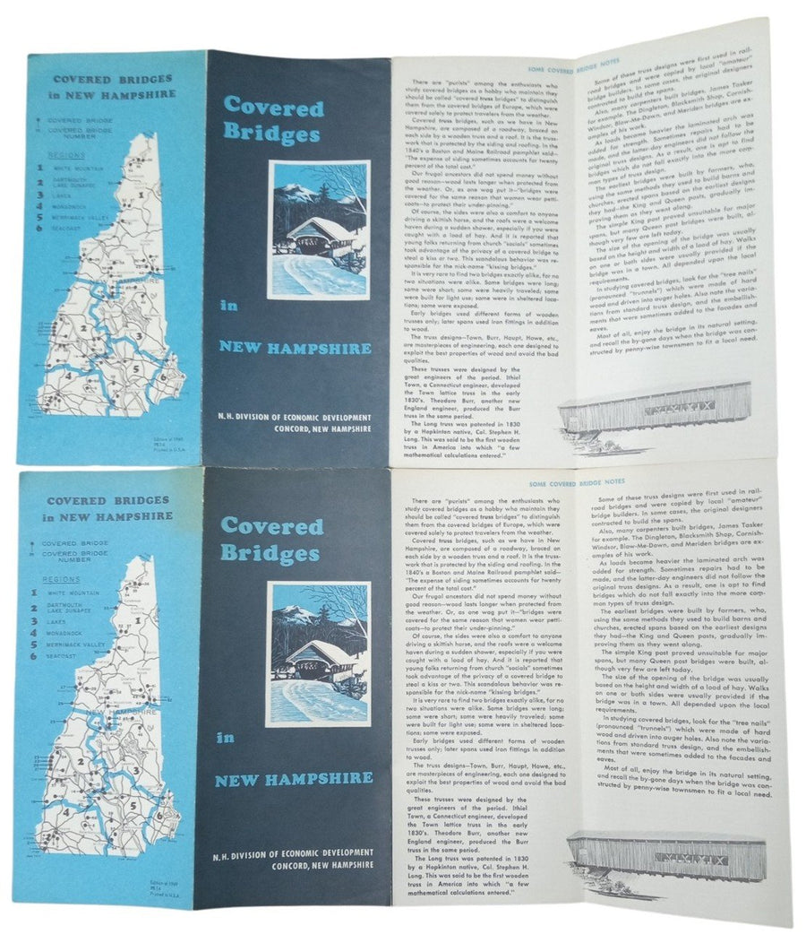 New Hampshire Covered Bridges Brochures/Tourist Map 1960s Set Of 3 Vintage