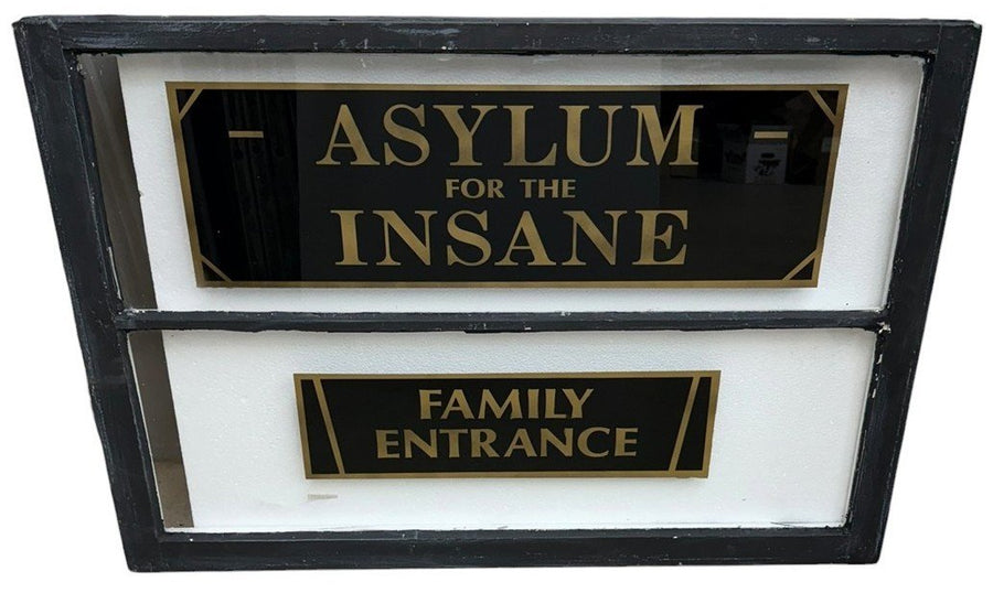 Asylum for the Insane Vintage Glass Window Family Entrance Antique Sign