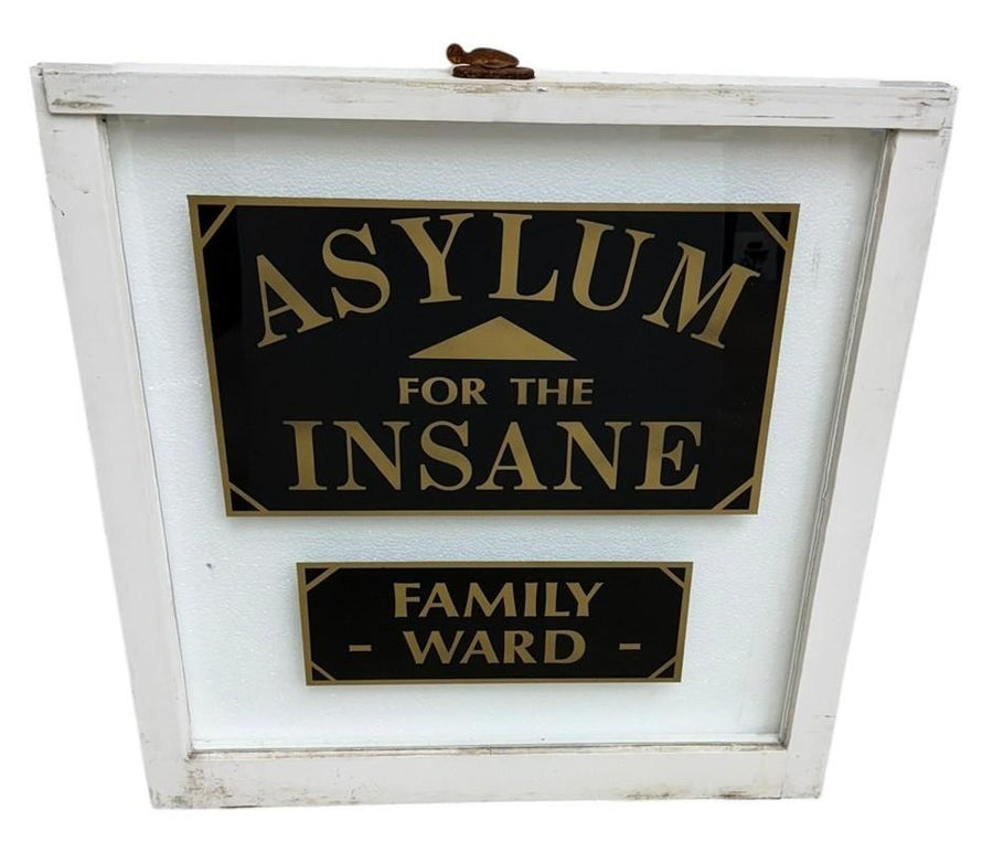 Asylum for the Insane Family Ward Vintage Glass Window Antique Asylum Sign