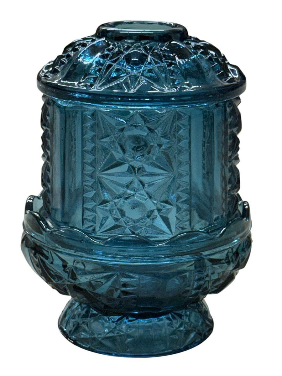 Vintage Indiana Blue-Stars and Bars- Colonial Blue Glass Fairy Lamp